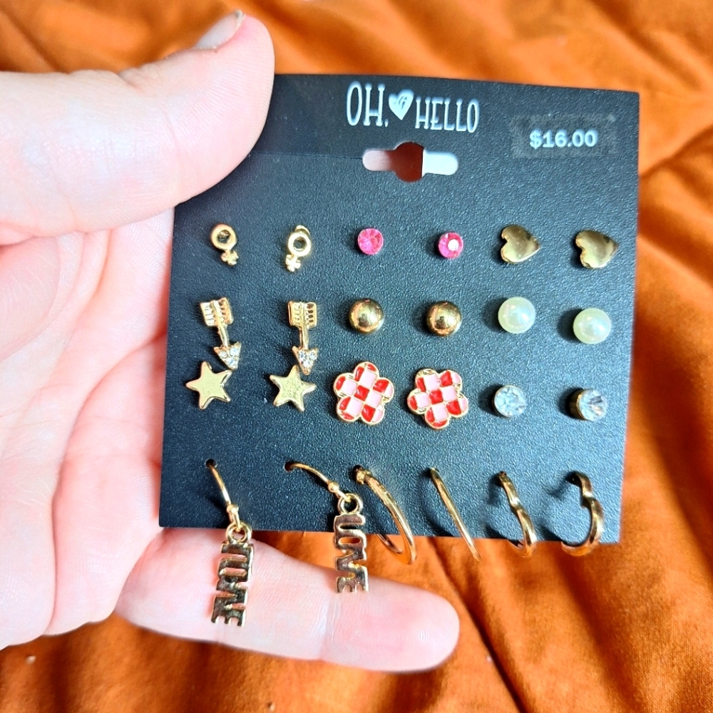 OH HELLO EARRINGS 12 PAIR NWT